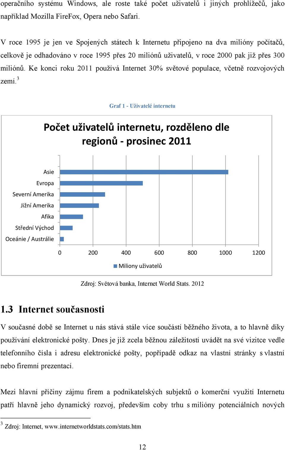 Ke konci roku 2011 pouţívá Internet 30% světové populace, včetně rozvojových zemí.