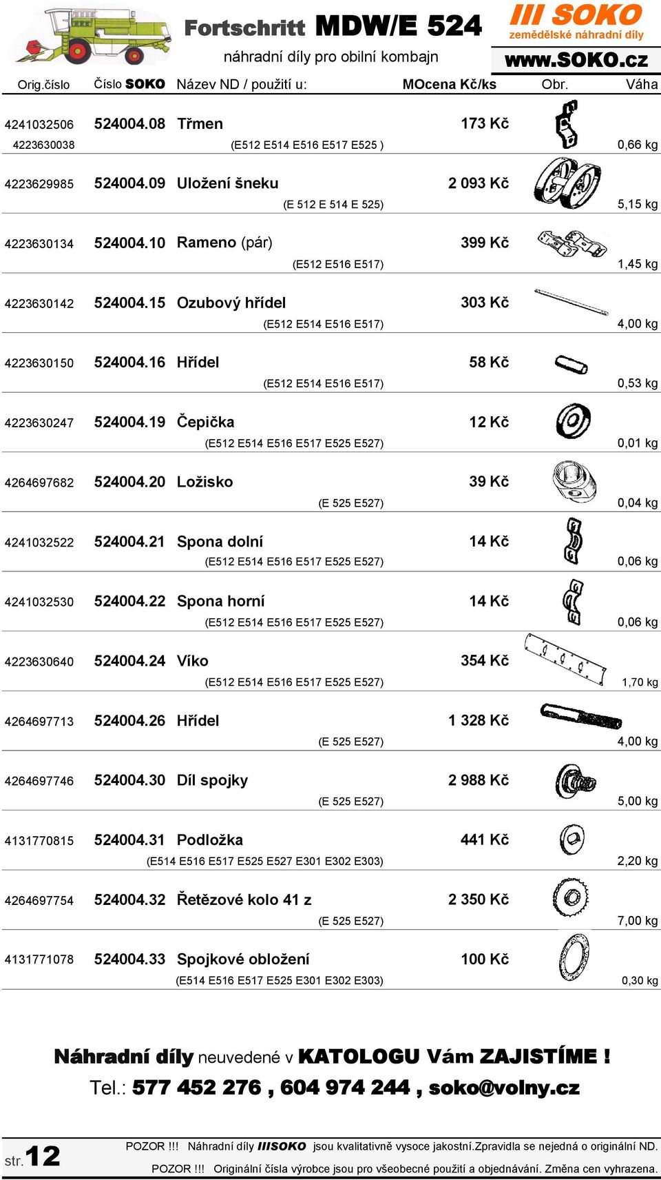 15 Ozubový hřídel 303 Kč (E512 E514 E516 E517) 4,00 kg 4223630150 524004.16 Hřídel 58 Kč (E512 E514 E516 E517) 0,53 kg 4223630247 524004.