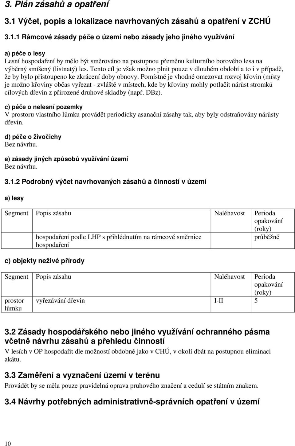 1 Rámcové zásady péče o území nebo zásady jeho jiného využívání a) péče o lesy Lesní hospodaření by mělo být směrováno na postupnou přeměnu kulturního borového lesa na výběrný smíšený (listnatý) les.