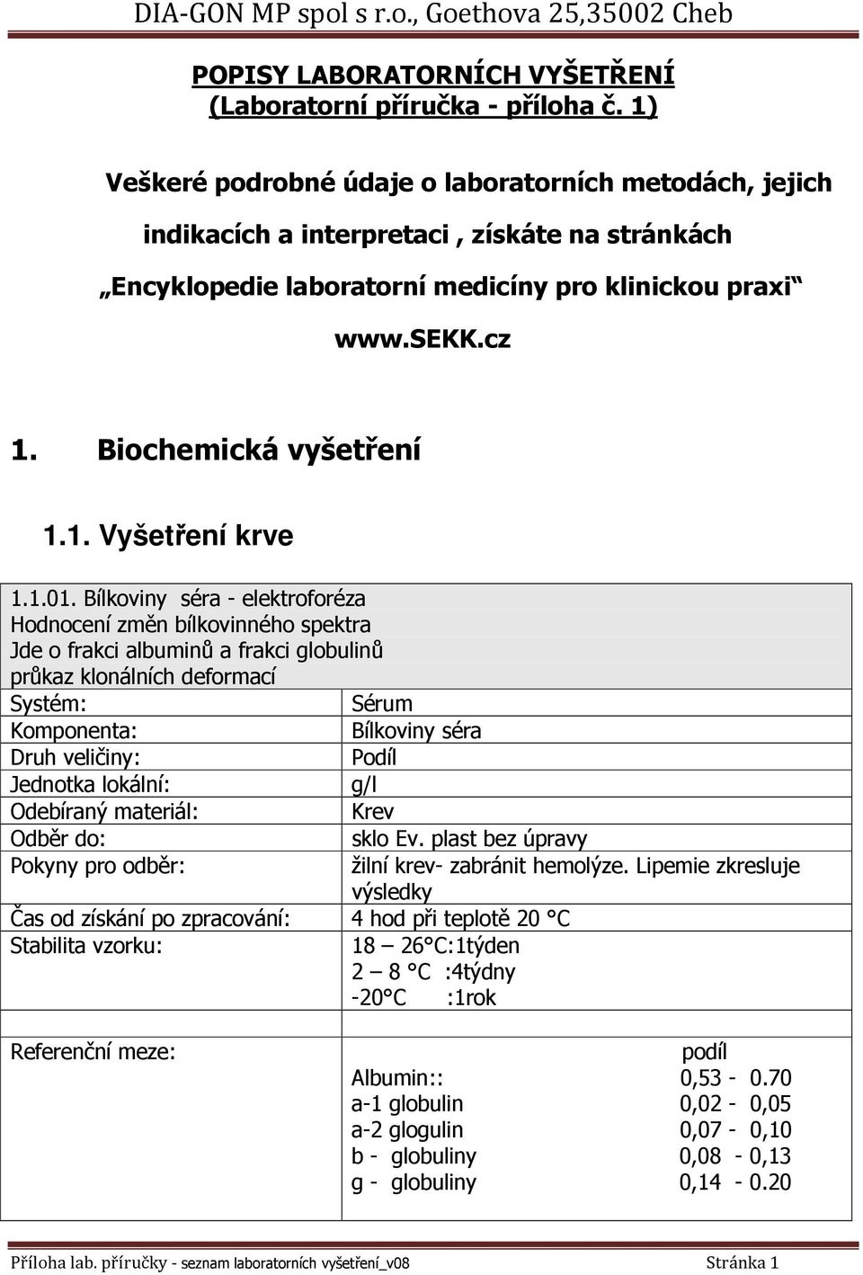 1. Vyšetření krve 1.1.01.