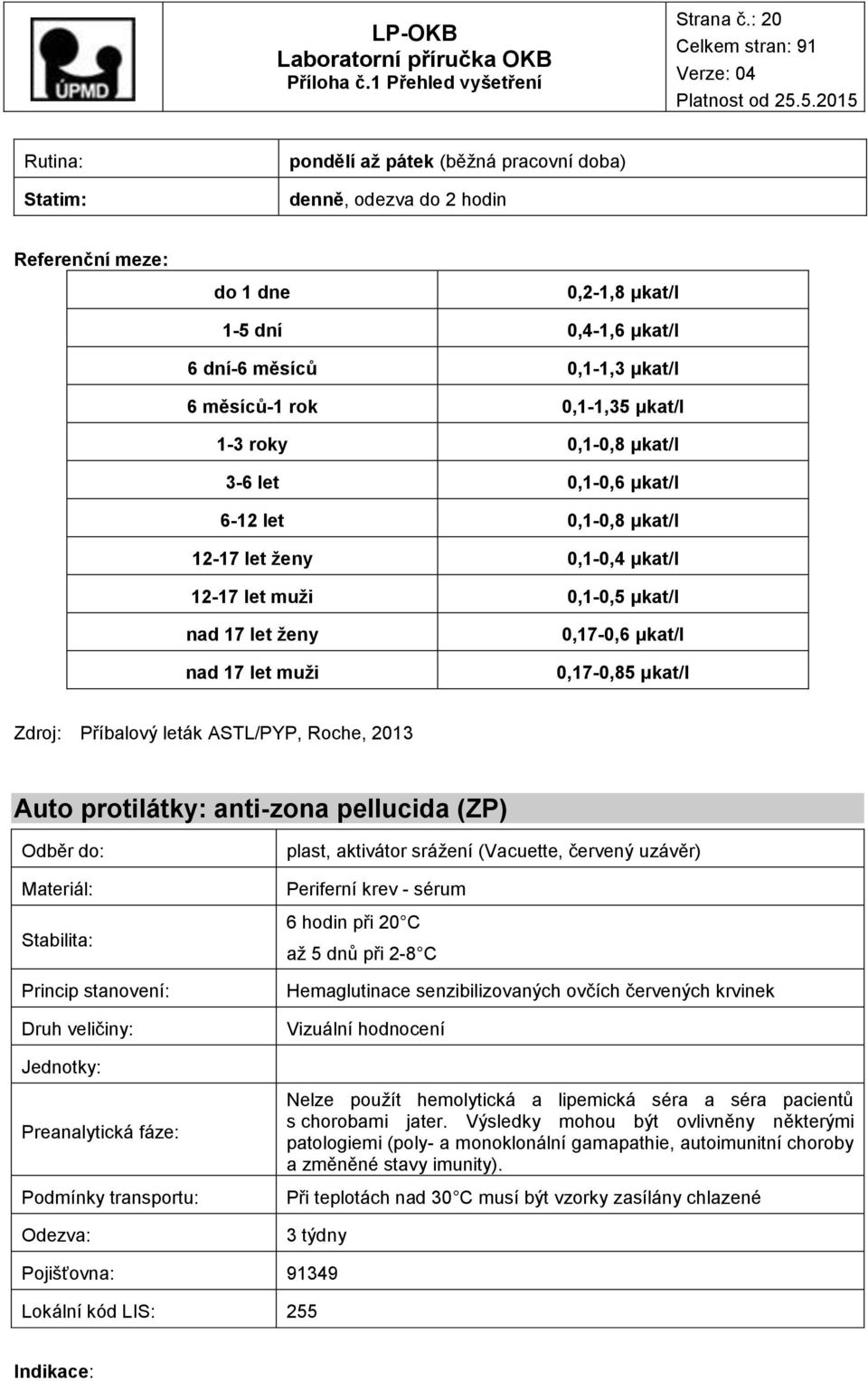 μkat/l 12-17 let ženy 0,1-0,4 μkat/l 12-17 let muži 0,1-0,5 μkat/l nad 17 let ženy nad 17 let muži 0,17-0,6 μkat/l 0,17-0,85 μkat/l Zdroj: Příbalový leták ASTL/PYP, Roche, 2013 Auto protilátky: