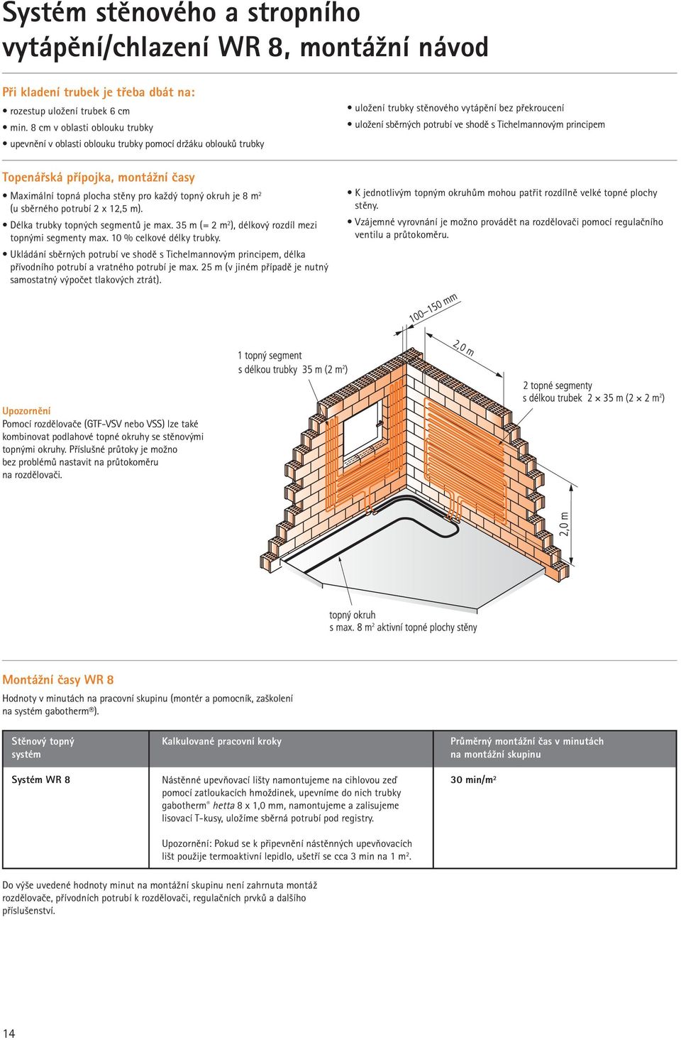potrubí 2 x 12,5 m). Délka trubky topných segmentů je max. 35 m (= 2 m 2 ), délkový rozdíl mezi topnými segmenty max. 10 % celkové délky trubky.