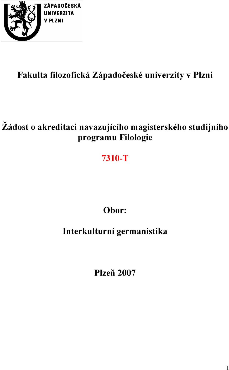 magisterského studijního programu Filologie