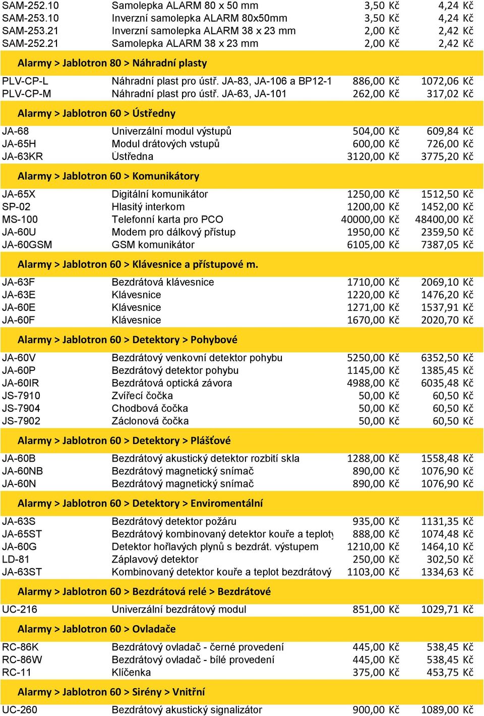 JA-63, JA-101 262,00 Kč 317,02 Kč Alarmy > Jablotron 60 > Ústředny JA-68 Univerzální modul výstupů 504,00 Kč 609,84 Kč JA-65H Modul drátových vstupů 600,00 Kč 726,00 Kč JA-63KR Ústředna 3120,00 Kč