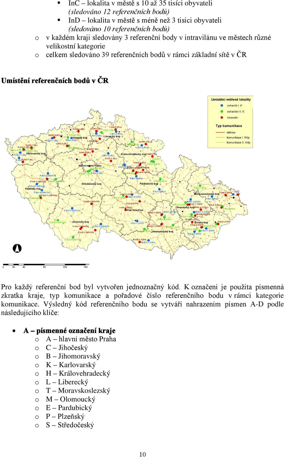 vytvořen jednoznačný kód. K označení je použita písmenná zkratka kraje, typ komunikace a pořadové číslo referenčního bodu v rámci kategorie komunikace.