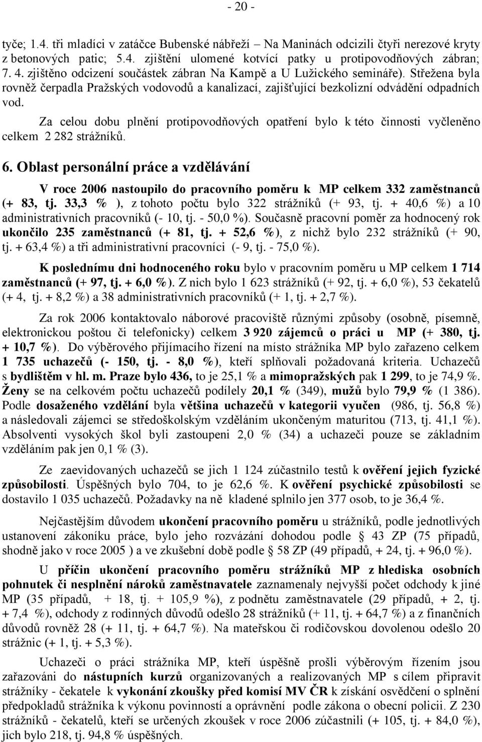 Za celou dobu plnění protipovodňových opatření bylo k této činnosti vyčleněno celkem 2 282 strážníků. 6.