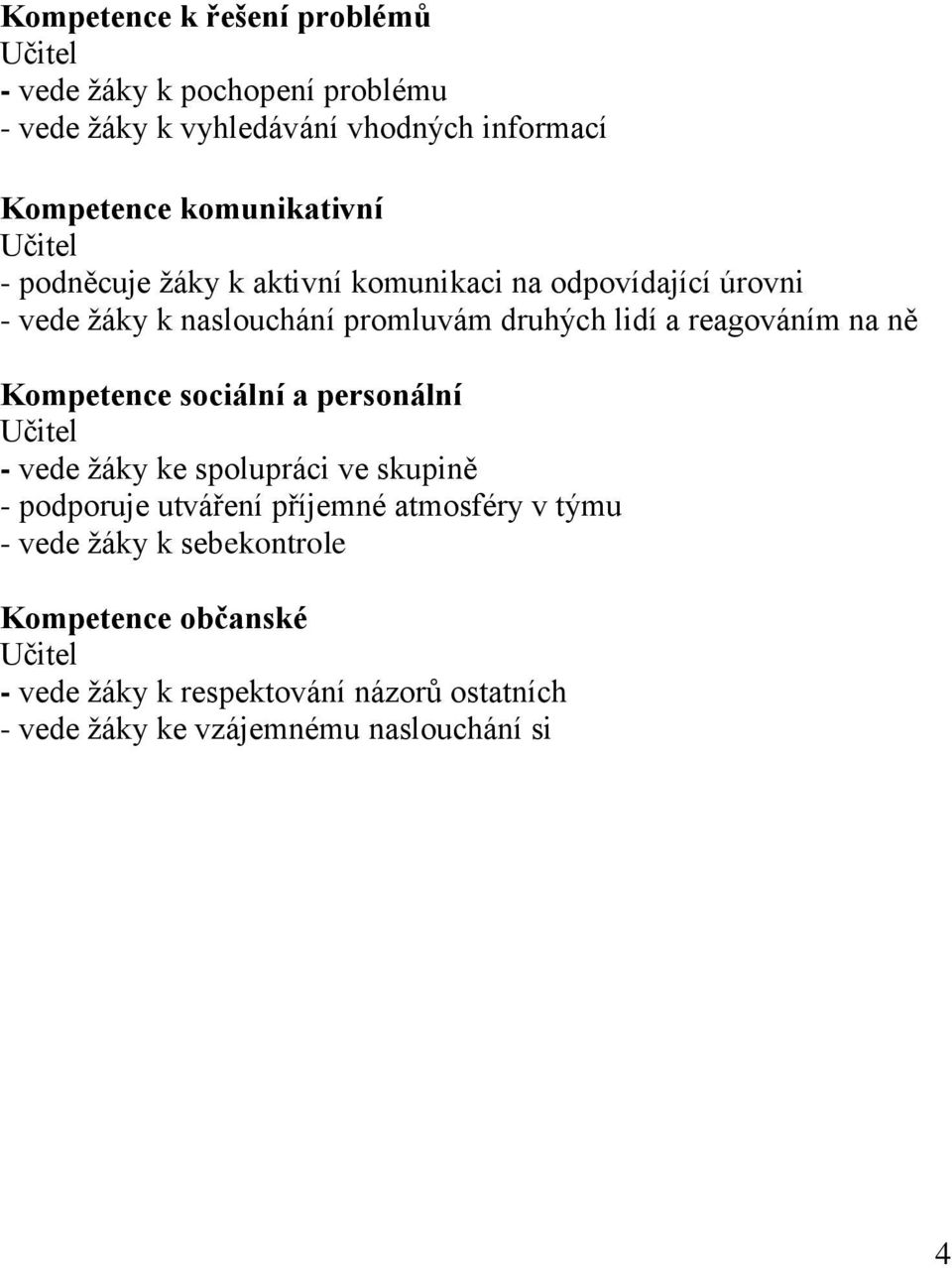 reagováním na ně Kompetence sociální a personální - vede žáky ke spolupráci ve skupině - podporuje utváření příjemné atmosféry