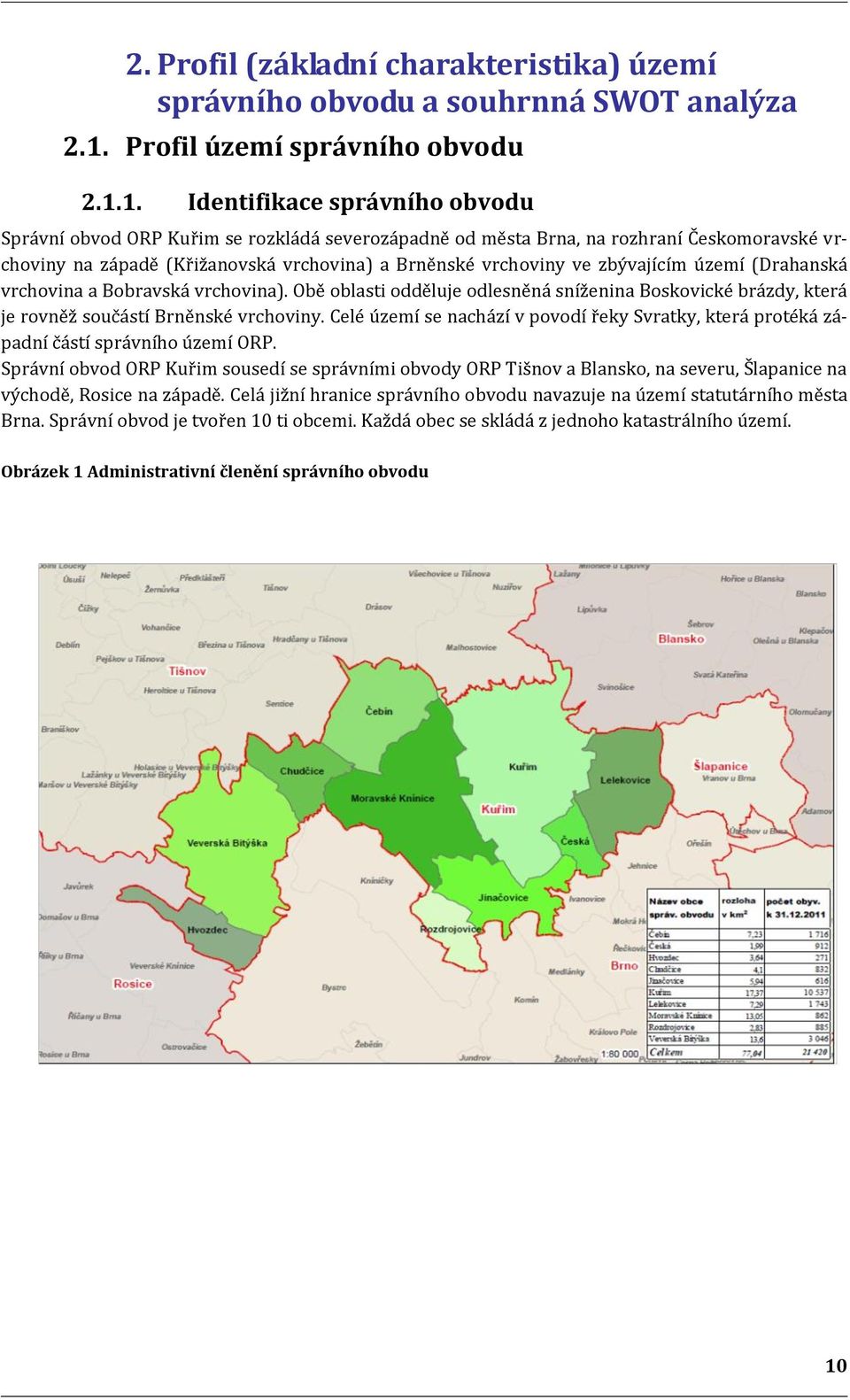 1. Identifikace správního obvodu Správní obvod ORP Kuřim se rozkládá severozápadně od města Brna, na rozhraní Českomoravské vrchoviny na západě (Křižanovská vrchovina) a Brněnské vrchoviny ve