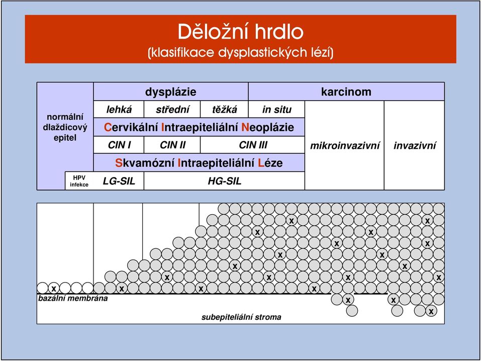 III Skvamózní Intraepiteliální Léze HPV infekce LG-SIL HG-SIL karcinom mikroinvazivní