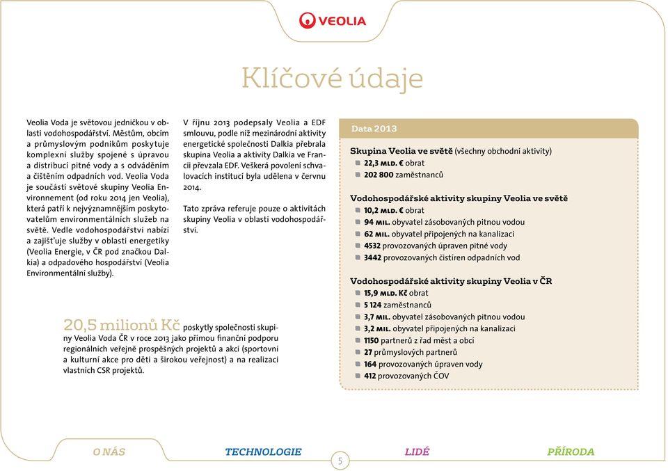 Veolia Voda je součástí světové skupiny Veolia Environnement (od roku 2014 jen Veolia), která patří k nejvýznamnějším poskytovatelům environmentálních služeb na světě.