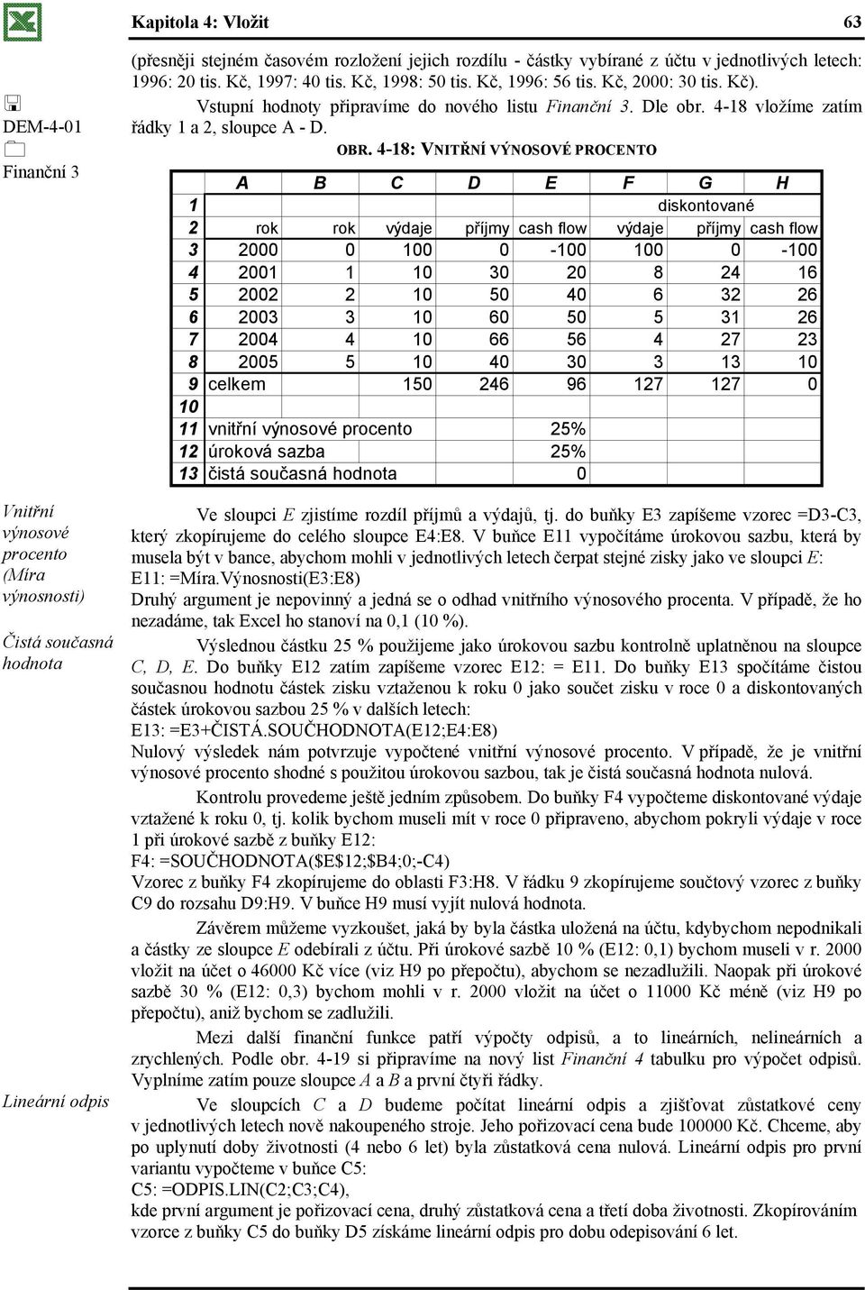 4-18 vložíme zatím řádky 1 a 2, sloupce A - D. OBR.