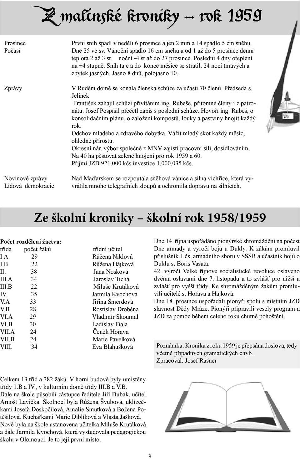 24 nocí tmavých a zbytek jasných. Jasno 8 dnů, polojasno 10. V Rudém domě se konala členská schůze za účasti 70 členů. Předseda s. Jelínek František zahájil schůzi přivítáním ing.