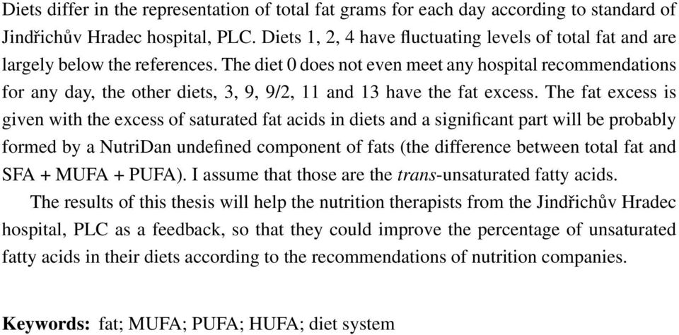 The diet does not even meet any hospital recommendations for any day, the other diets, 3, 9, 9/2, 11 and 13 have the fat excess.