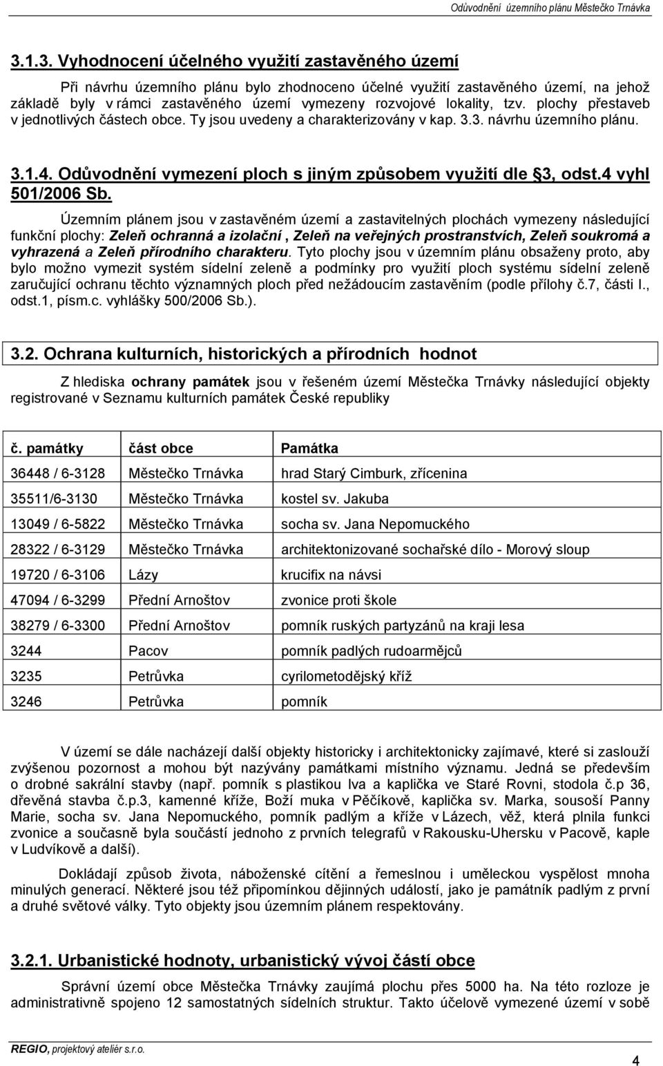 Odůvodnění vymezení ploch s jiným způsobem využití dle 3, odst.4 vyhl 501/2006 Sb.