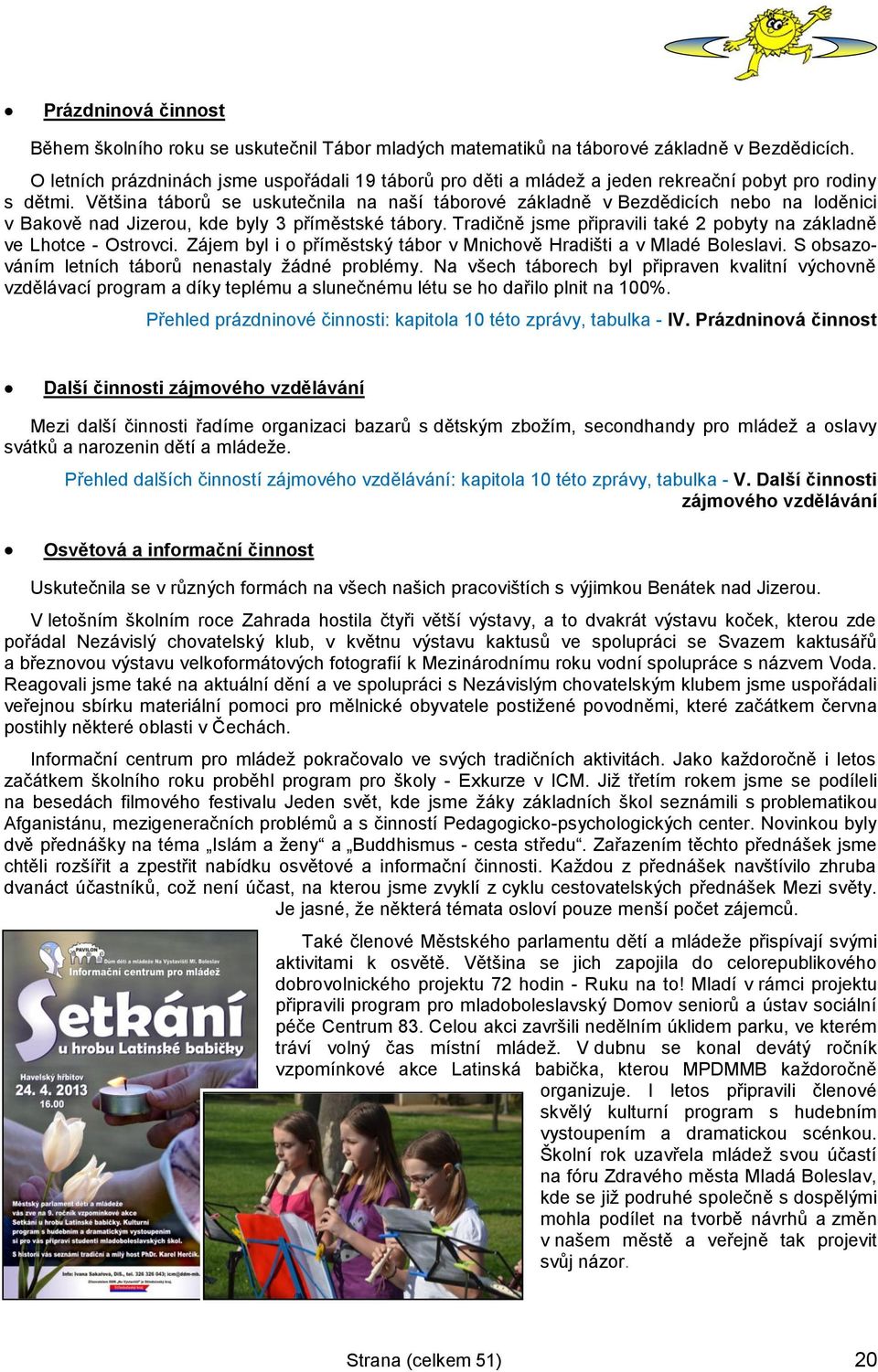 Většina táborů se uskutečnila na naší táborové základně v Bezdědicích nebo na loděnici v Bakově nad Jizerou, kde byly 3 příměstské tábory.