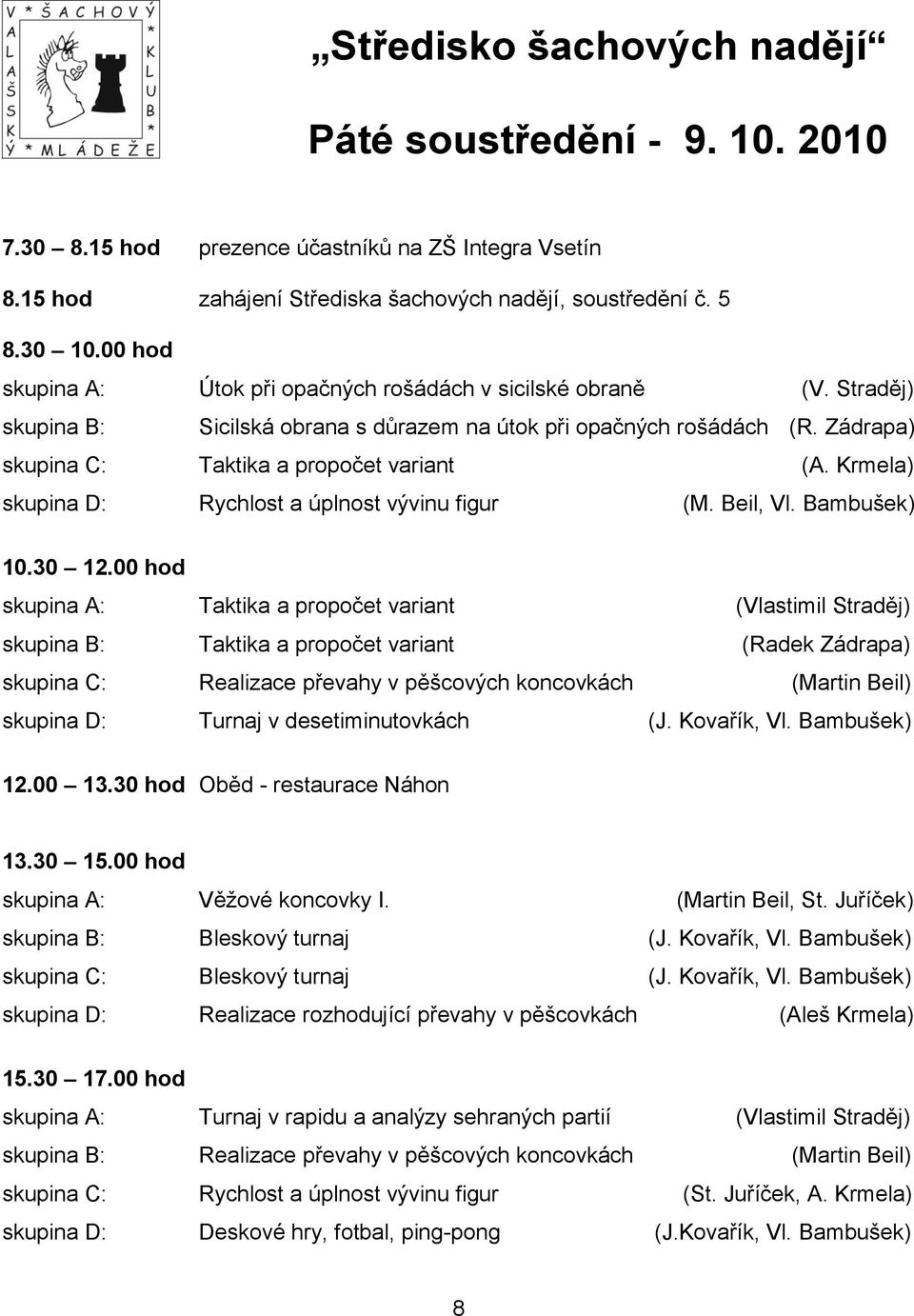 Krmela) skupina D: Rychlost a úplnost vývinu figur (M. Beil, Vl. Bambušek) 10.30 12.