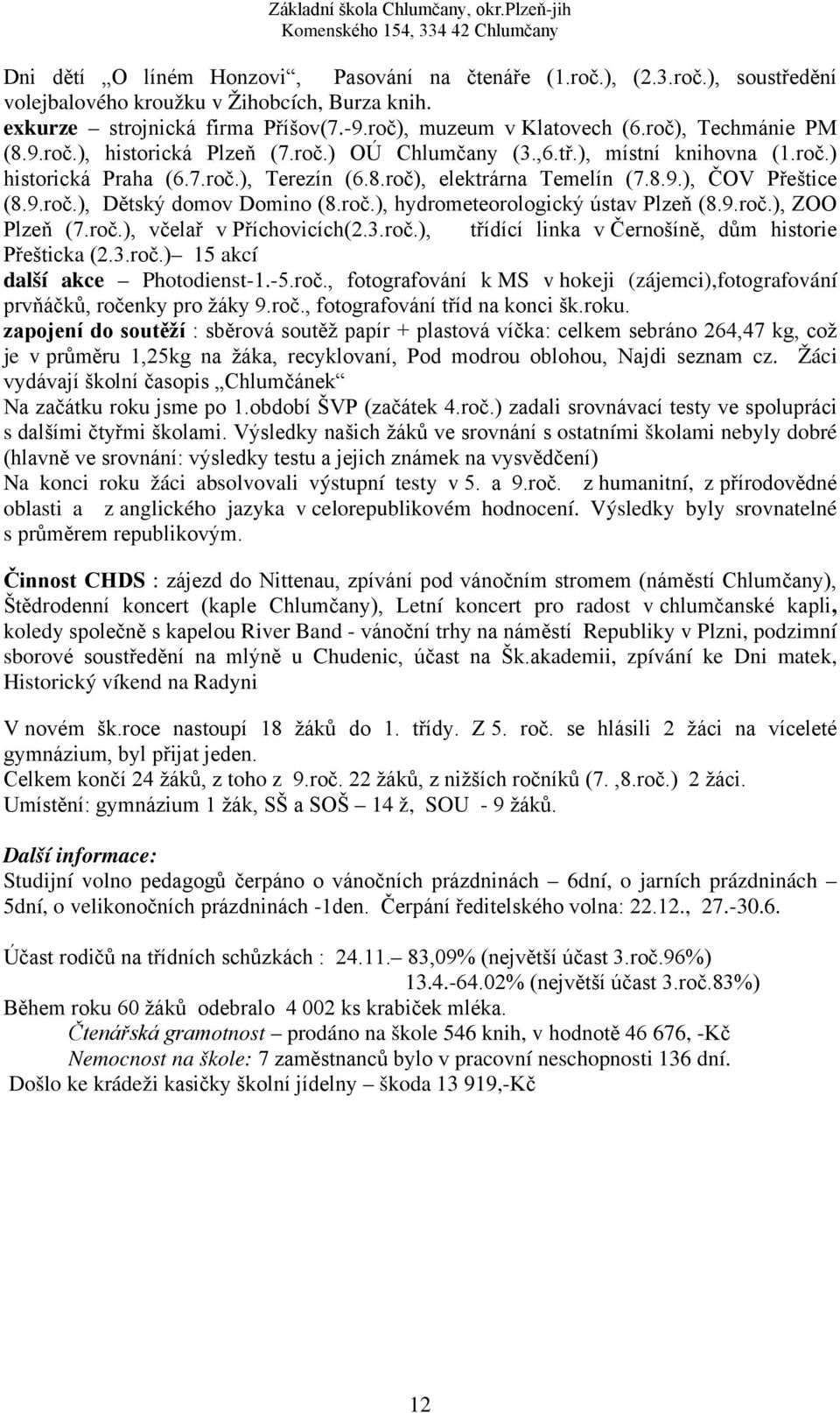 9.roč.), Dětský domov Domino (8.roč.), hydrometeorologický ústav Plzeň (8.9.roč.), ZOO Plzeň (7.roč.), včelař v Příchovicích(2.3.roč.), třídící linka v Černošíně, dům historie Přešticka (2.3.roč.) 15 akcí další akce Photodienst-1.