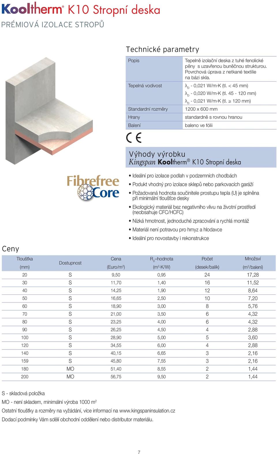 120 mm) 1200 x 600 mm standardně s rovnou hranou Kingspan Kooltherm K10 Stropní deska Ideální pro izolace podlah v podzemních chodbách Podukt vhodný pro izolace sklepů nebo parkovacích garáží