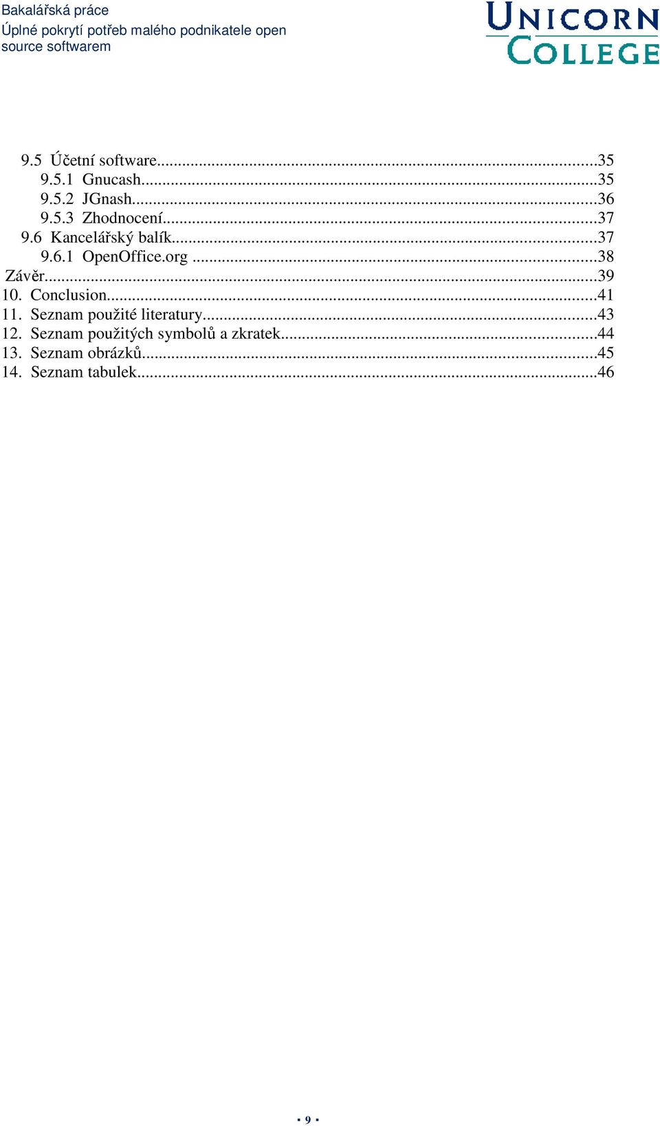 ..37 9.6 Kancelářský balík...37 9.6.1 OpenOffice.org...38 Závěr...39 10. Conclusion...41 11.