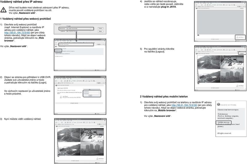 Internet Explorer) a navštivte IP adresu pro vzdálený náhled, jako http://58.61.194.72:6160 (jen pro účely tohoto návodu). Když se objeví webová stránka, pokračujte kliknutím na Web browser.