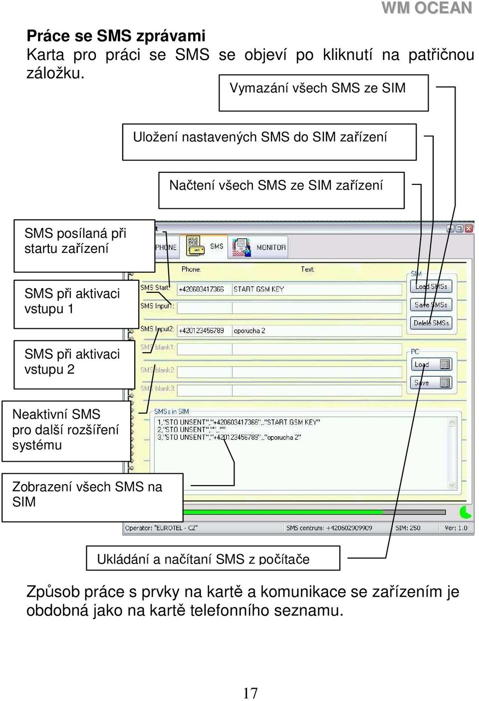 startu zařízení SMS při aktivaci vstupu 1 SMS při aktivaci vstupu 2 Neaktivní SMS pro další rozšíření systému Zobrazení