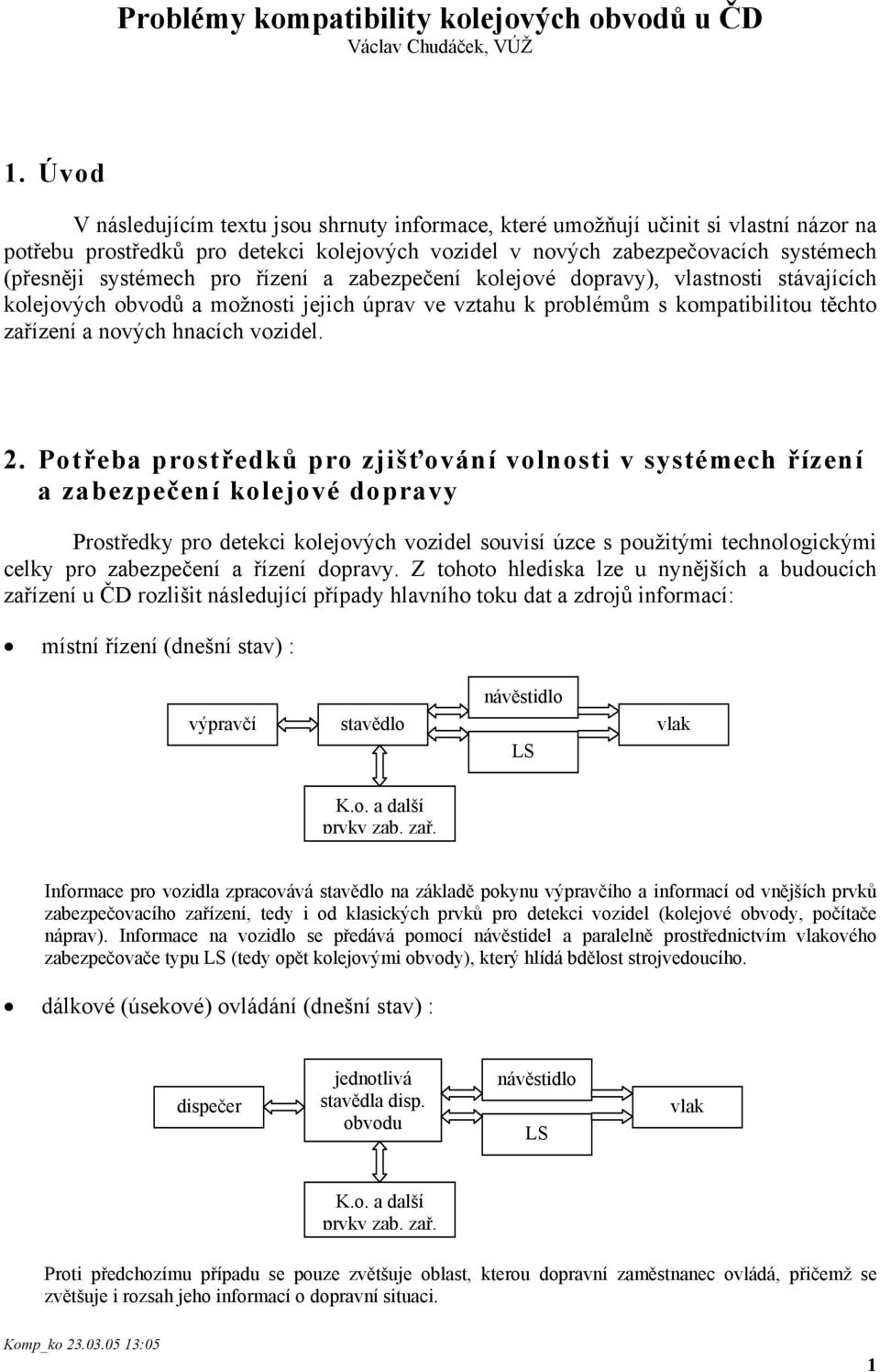 pro řízení a zabezpečení kolejové dopravy), vlastnosti stávajících kolejových obvodů a možnosti jejich úprav ve vztahu k problémům s kompatibilitou těchto zařízení a nových hnacích vozidel. 2.