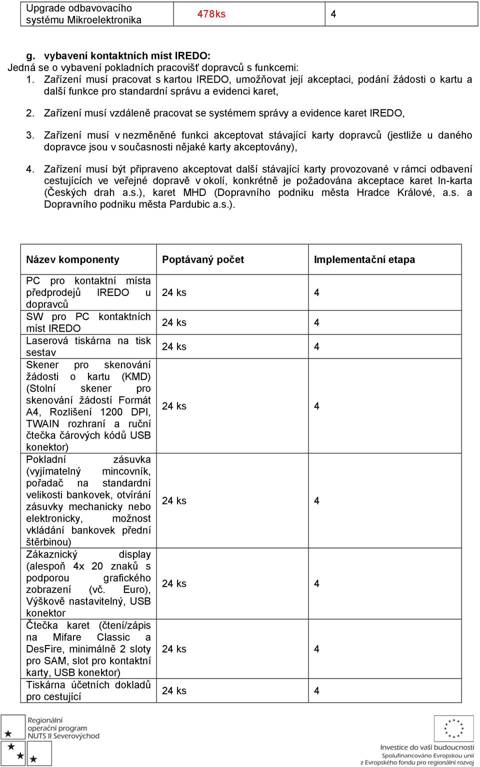 Zařízení musí vzdáleně pracovat se systémem správy a evidence karet IREDO, 3.