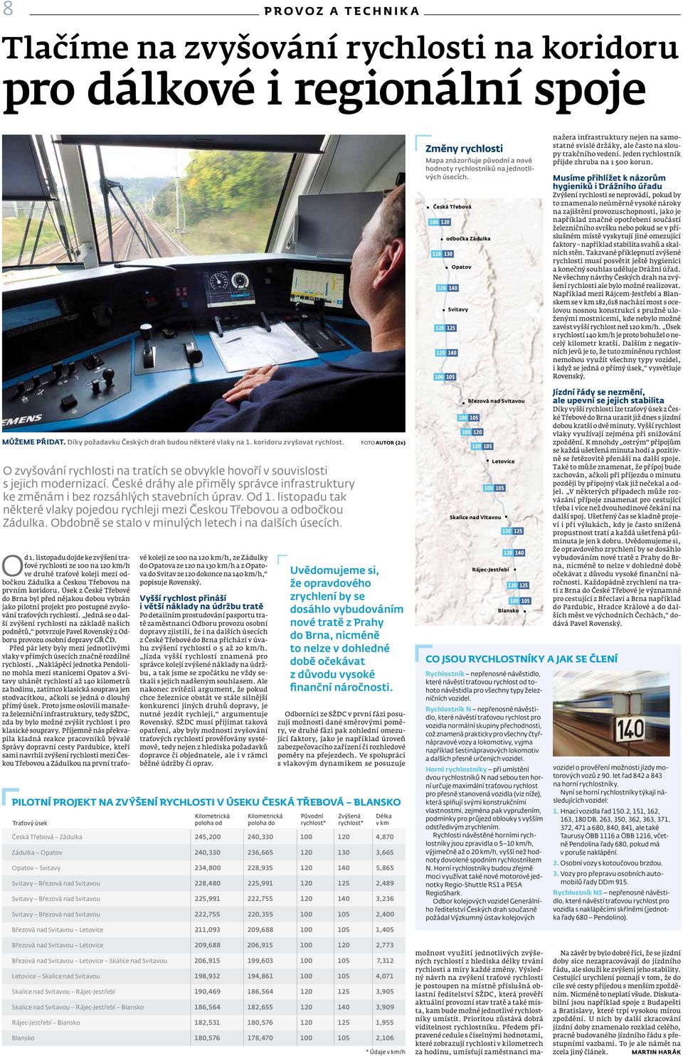 Výsledný návrh na zvýšení traťové rychlosti je postoupen na místně příslušná oblastní ředitelství SŽDC, která prověří aktuální provozní stav tratě a také místa, kam bude možné jednotlivé rychlostníky