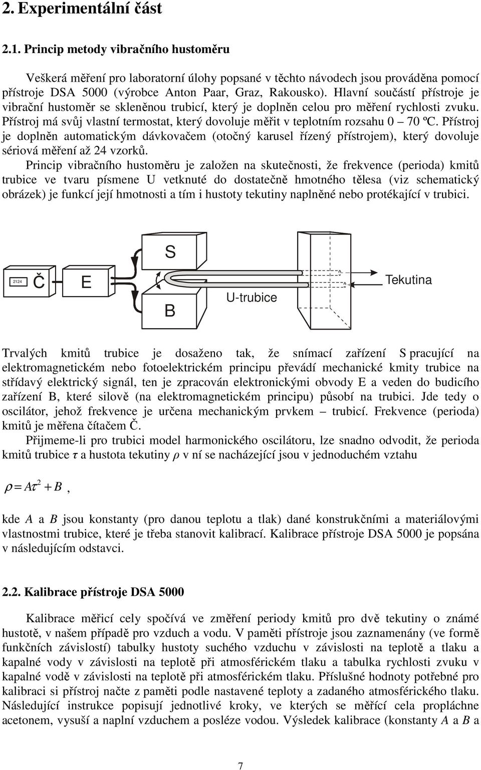 Hlavní součástí přístroje je vibrační hustoměr se skleněnou trubicí, který je doplněn celou pro měření rychlosti zvuku.