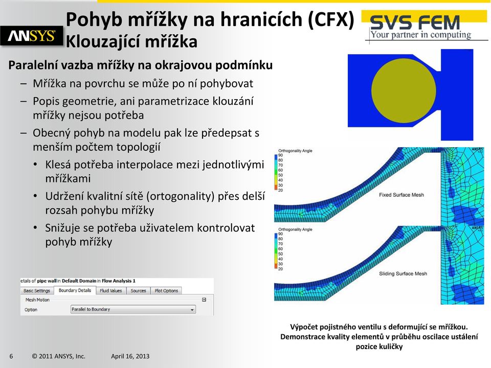 interpolace mezi jednotlivými mřížkami Udržení kvalitní sítě (ortogonality) přes delší rozsah pohybu mřížky Snižuje se potřeba uživatelem