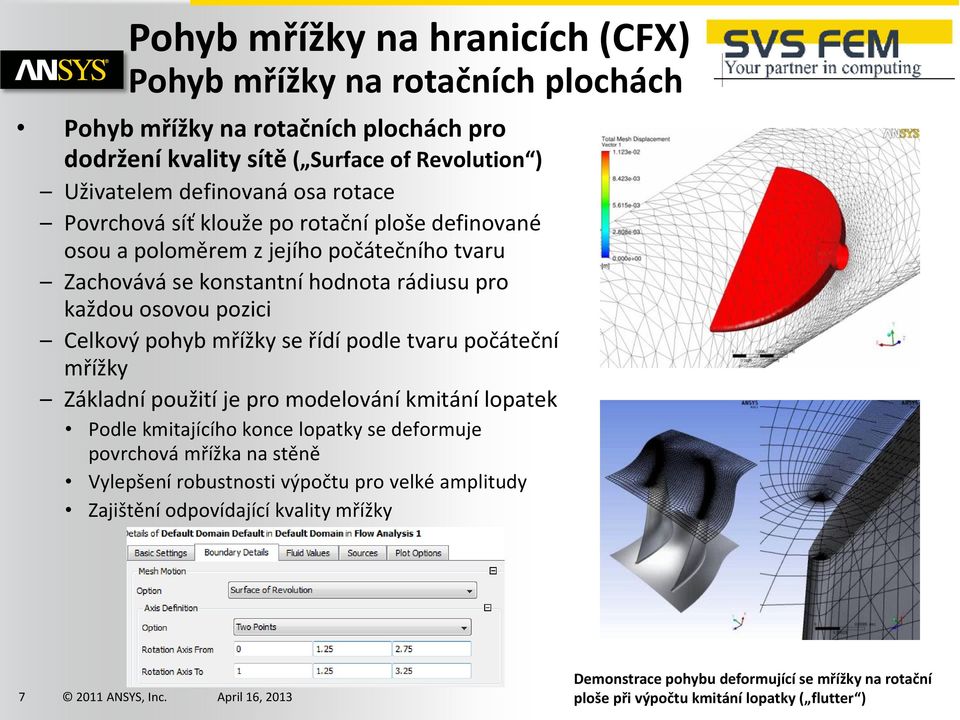 pohyb mřížky se řídí podle tvaru počáteční mřížky Základní použití je pro modelování kmitání lopatek Podle kmitajícího konce lopatky se deformuje povrchová mřížka na stěně