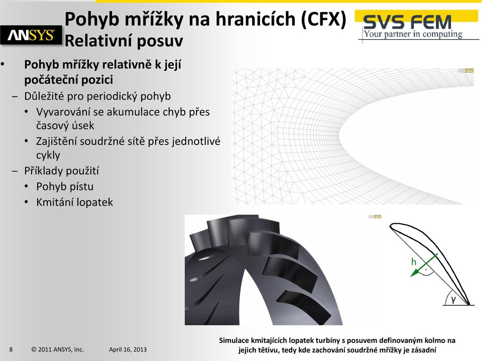 sítě přes jednotlivé cykly Příklady použití Pohyb pístu Kmitání lopatek 8 Simulace kmitajících