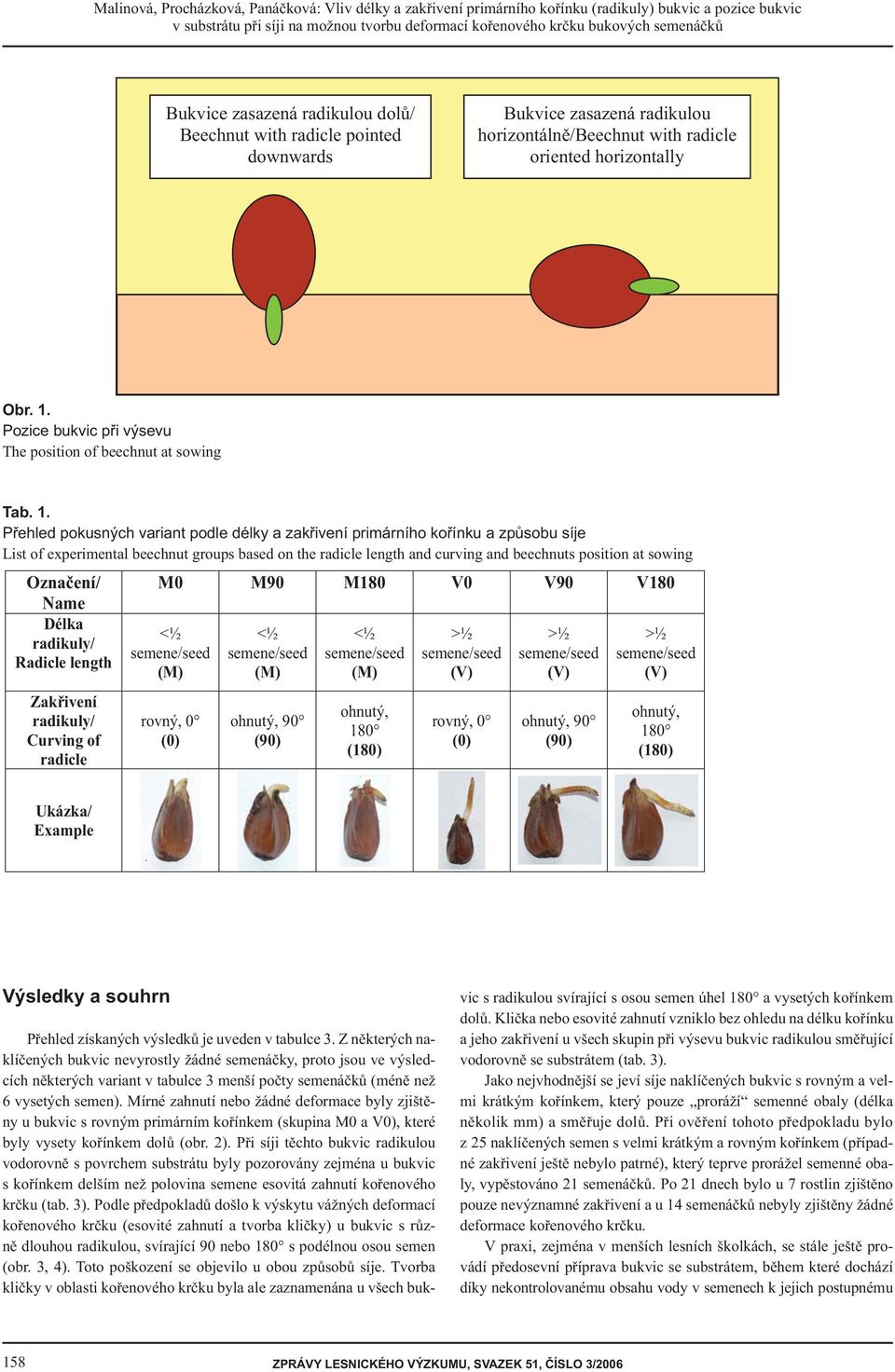 Pozice bukvic při výsevu The position of beechnut at sowing Tab. 1.