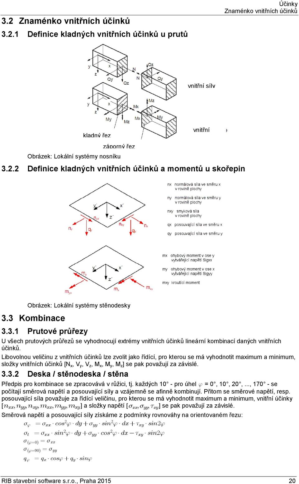 3 Kombinace 3.3.1 Prutové průřezy U všech prutových průřezů se vyhodnocují extrémy vnitřních účinků lineární kombinací daných vnitřních účinků.