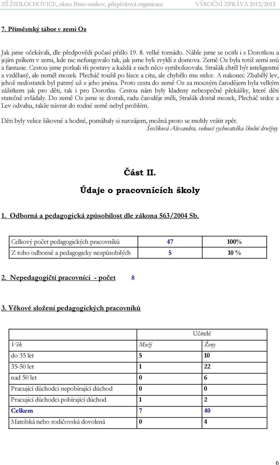 Cestou jsme potkali tři postavy a každá z nich něco symbolizovala. Strašák chtěl být inteligentní a vzdělaný, ale neměl mozek. Plecháč toužil po lásce a citu, ale chybělo mu srdce.