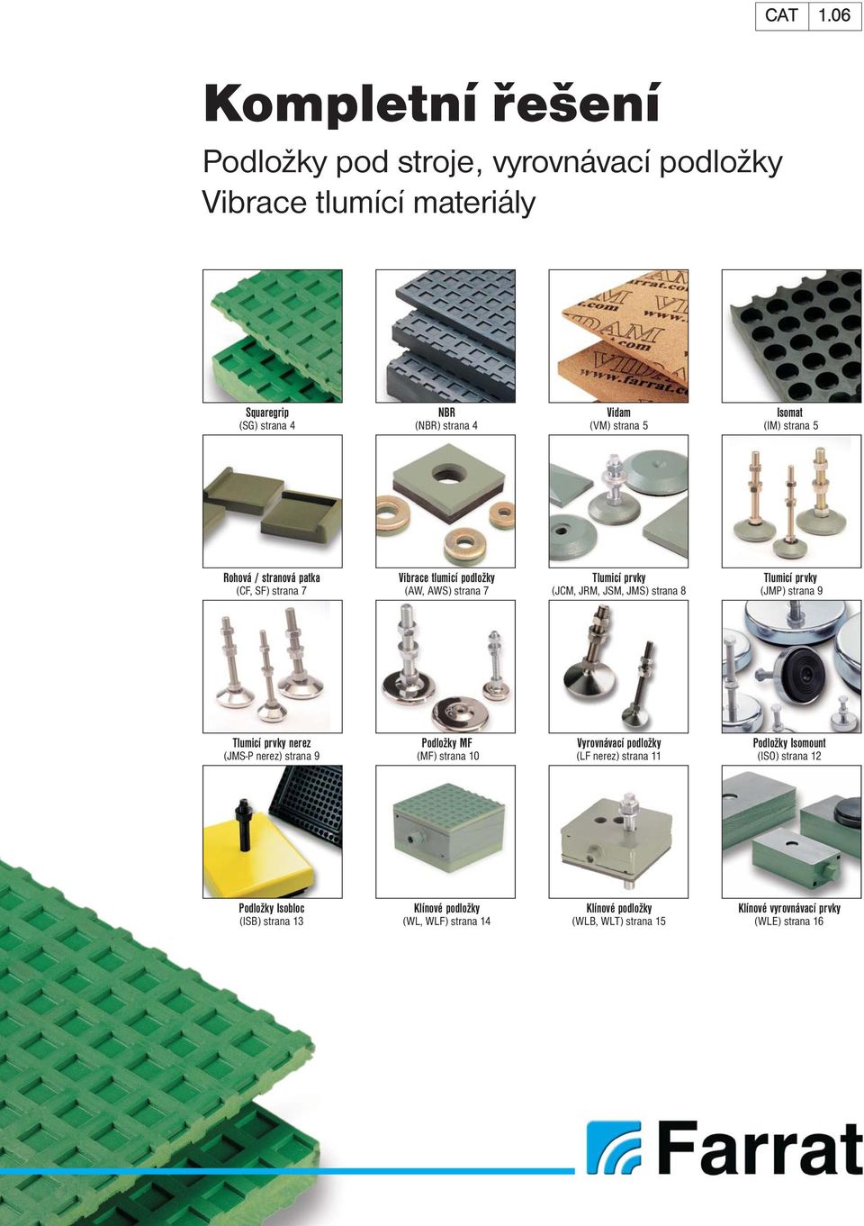 strana 5 (I) strana 5 Rohová / stranová patka Vibrace tlumicí podložky Tlumicí prvky Tlumicí prvky (CF, SF) strana 7 (AW, AWS) strana 7 (JC, JR, JS, JS)