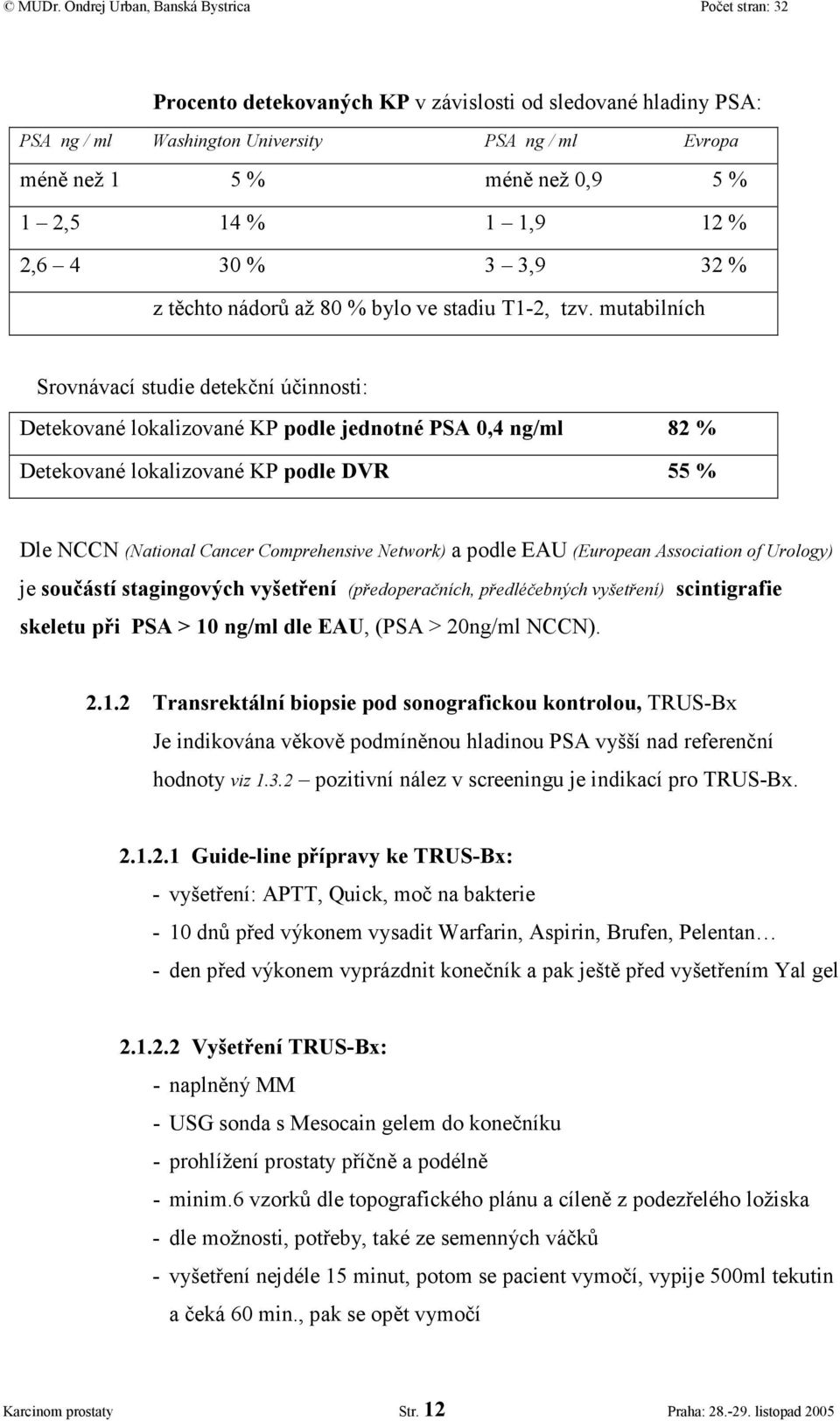 mutabilních Srovnávací studie detekční účinnosti: Detekované lokalizované KP podle jednotné PSA 0,4 ng/ml 82 % Detekované lokalizované KP podle DVR 55 % Dle NCCN (National Cancer Comprehensive