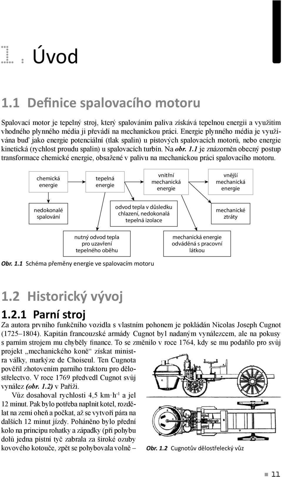 1 je znázorněn obecný postup transformace chemické energie, obsažené v palivu na mechanickou práci spalovacího motoru.