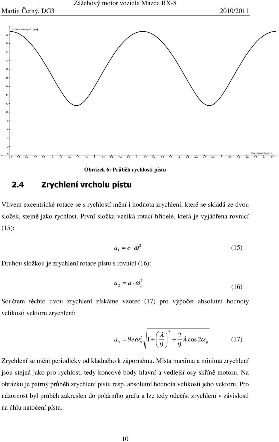 vzorec (17) pro výpočet absolutní hodnoty velikosti vektoru zrychlení: a a 2 2 λ 2 = 9eω p 1+ + λ cos 2α p (17) 9 9 Zrychlení se mění periodicky od kladného k zápornému.