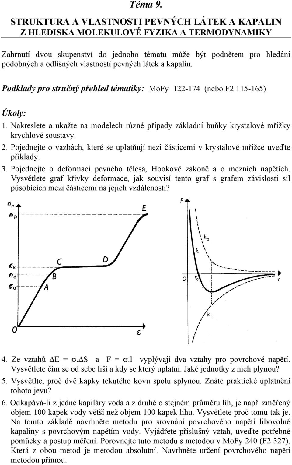 pevných látek a kapalin. Podklady pro stručný přehled tématiky: MoFy 122-174 (nebo F2 115-165) : 1. Nakreslete a ukažte na modelech různé případy základní buňky krystalové mřížky krychlové soustavy.