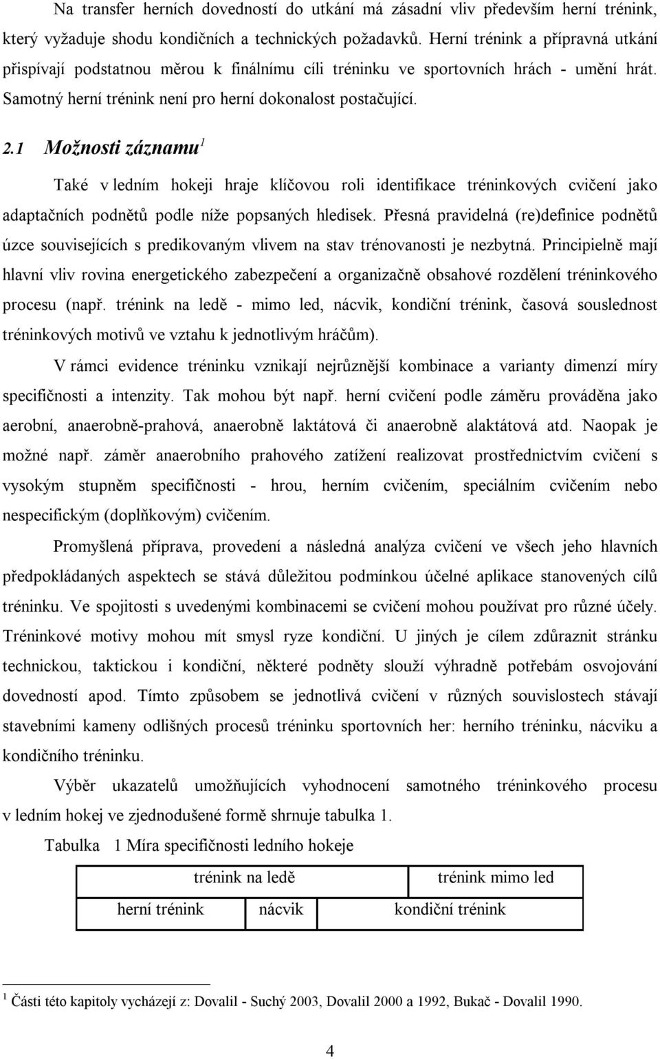 1 Možnosti záznamu 1 Také v ledním hokeji hraje klíčovou roli identifikace tréninkových cvičení jako adaptačních podnětů podle níže popsaných hledisek.