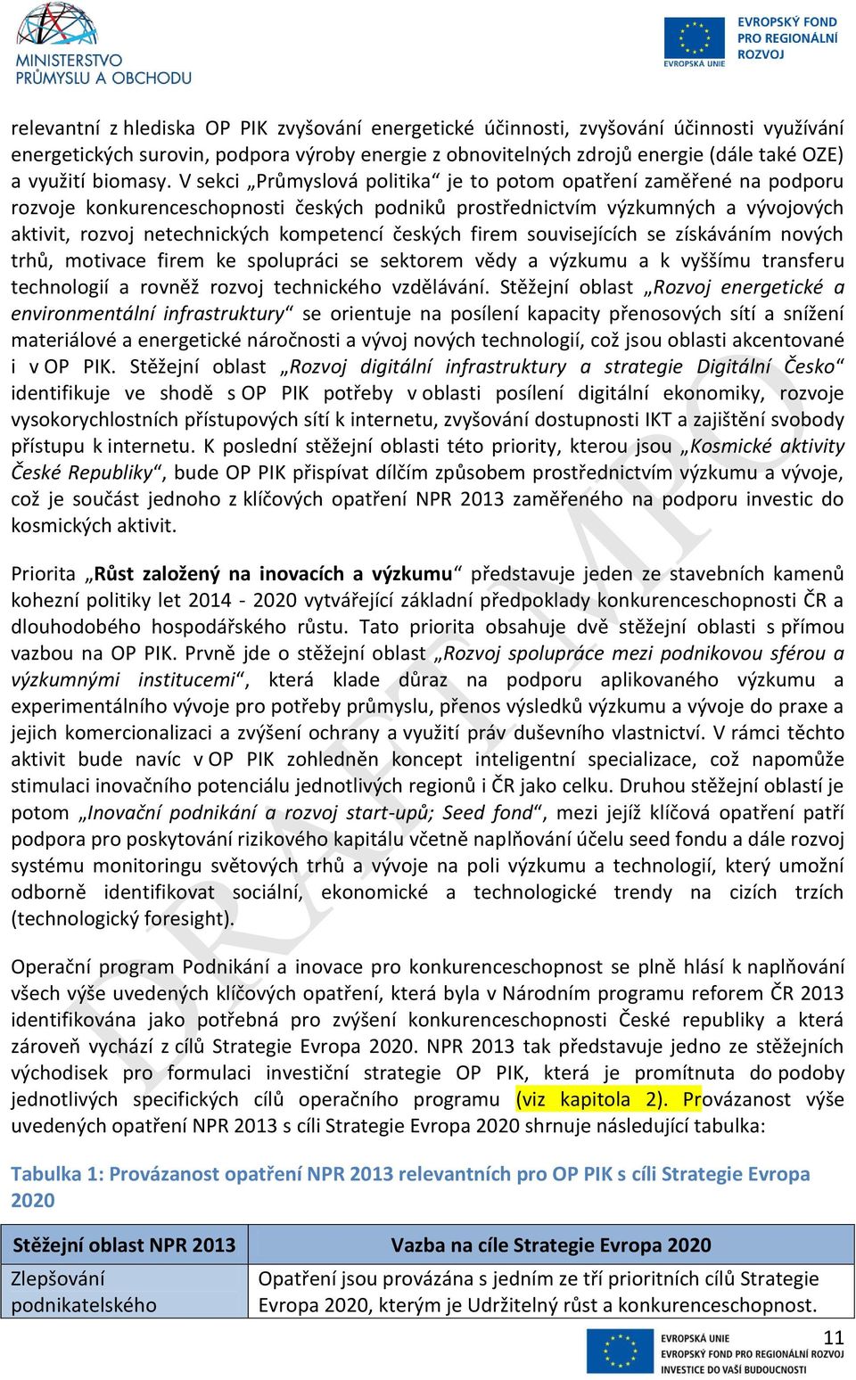 V sekci Průmyslová politika je to potom opatření zaměřené na podporu rozvoje konkurenceschopnosti českých podniků prostřednictvím výzkumných a vývojových aktivit, rozvoj netechnických kompetencí