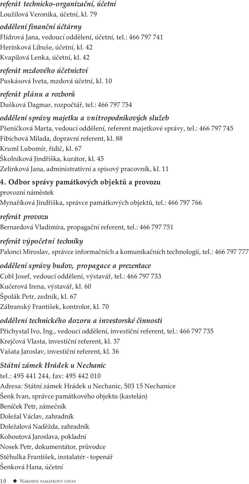 : 466 797 754 oddělení správy majetku a vnitropodnikových služeb Pšeničková Marta, vedoucí oddělení, referent majetkové správy, tel.: 466 797 745 Fibichová Milada, dopravní referent, kl.