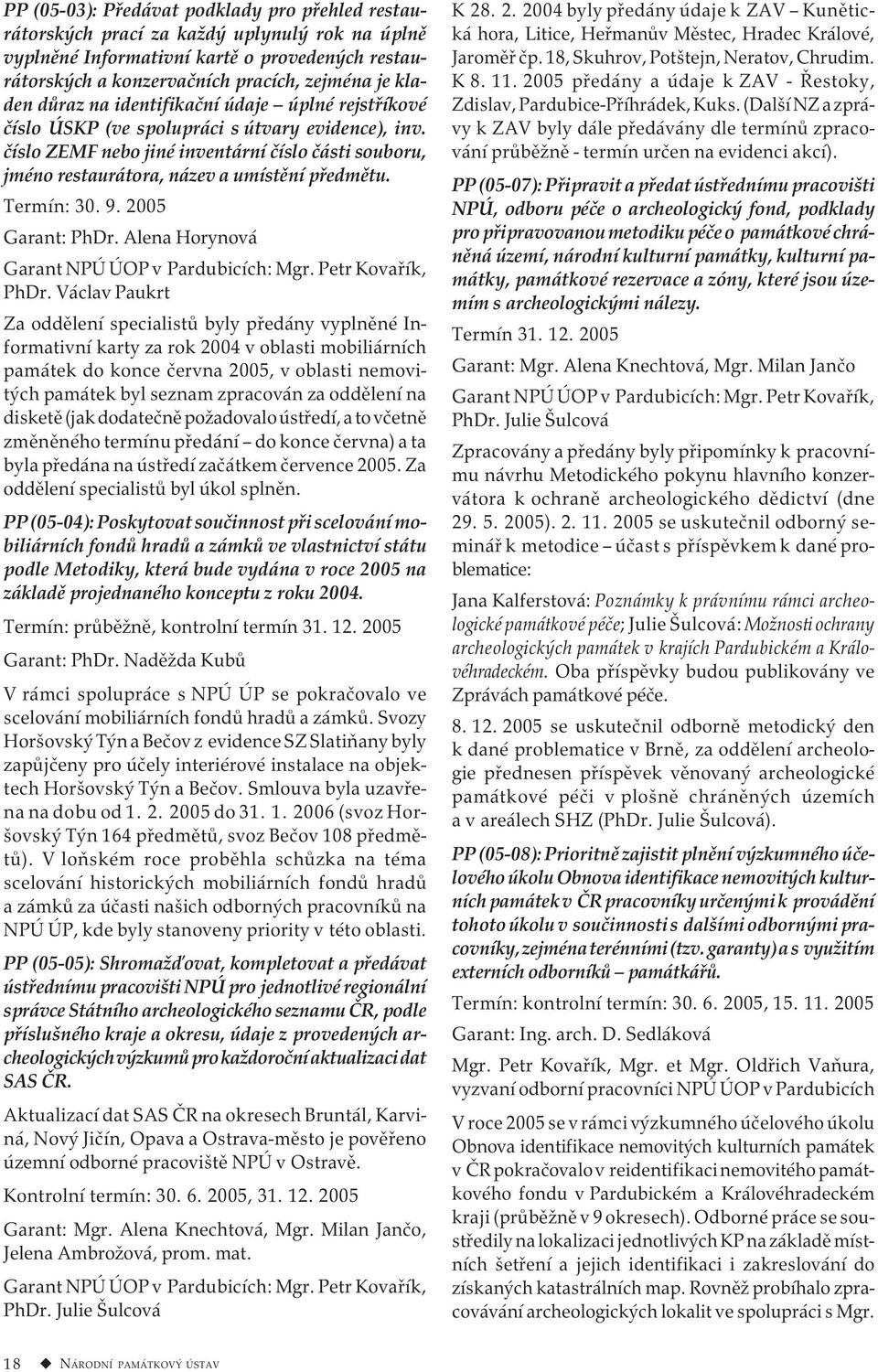 Termín: 30. 9. 2005 Garant: PhDr. Alena Horynová Garant NPÚ ÚOP v Pardubicích: Mgr. Petr Kovařík, PhDr.