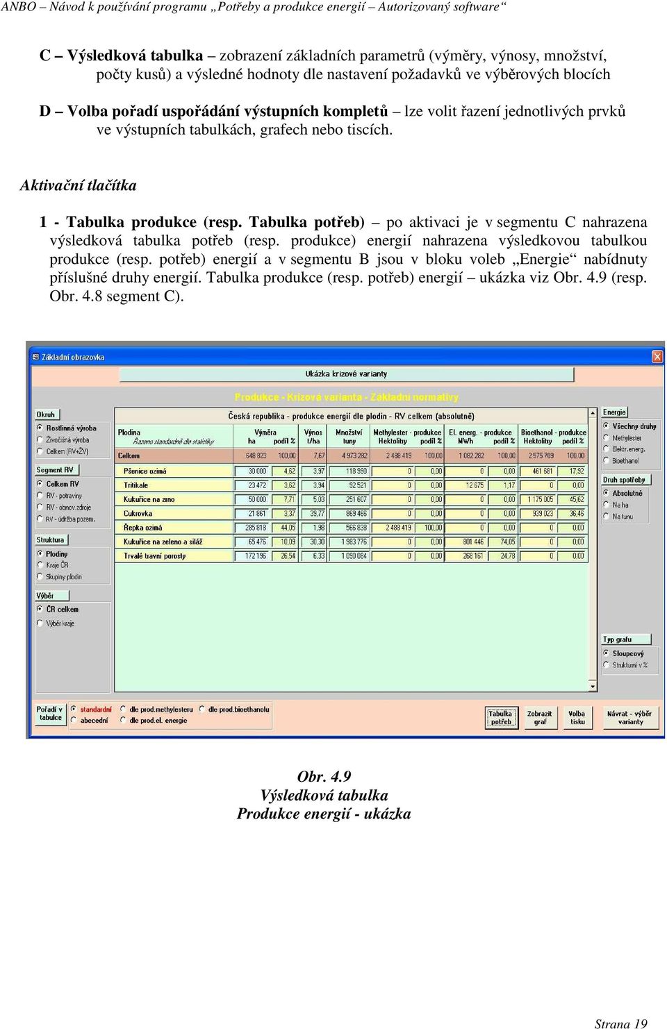 Tabulka potřeb) po aktivaci je v segmentu C nahrazena výsledková tabulka potřeb (resp. produkce) energií nahrazena výsledkovou tabulkou produkce (resp.