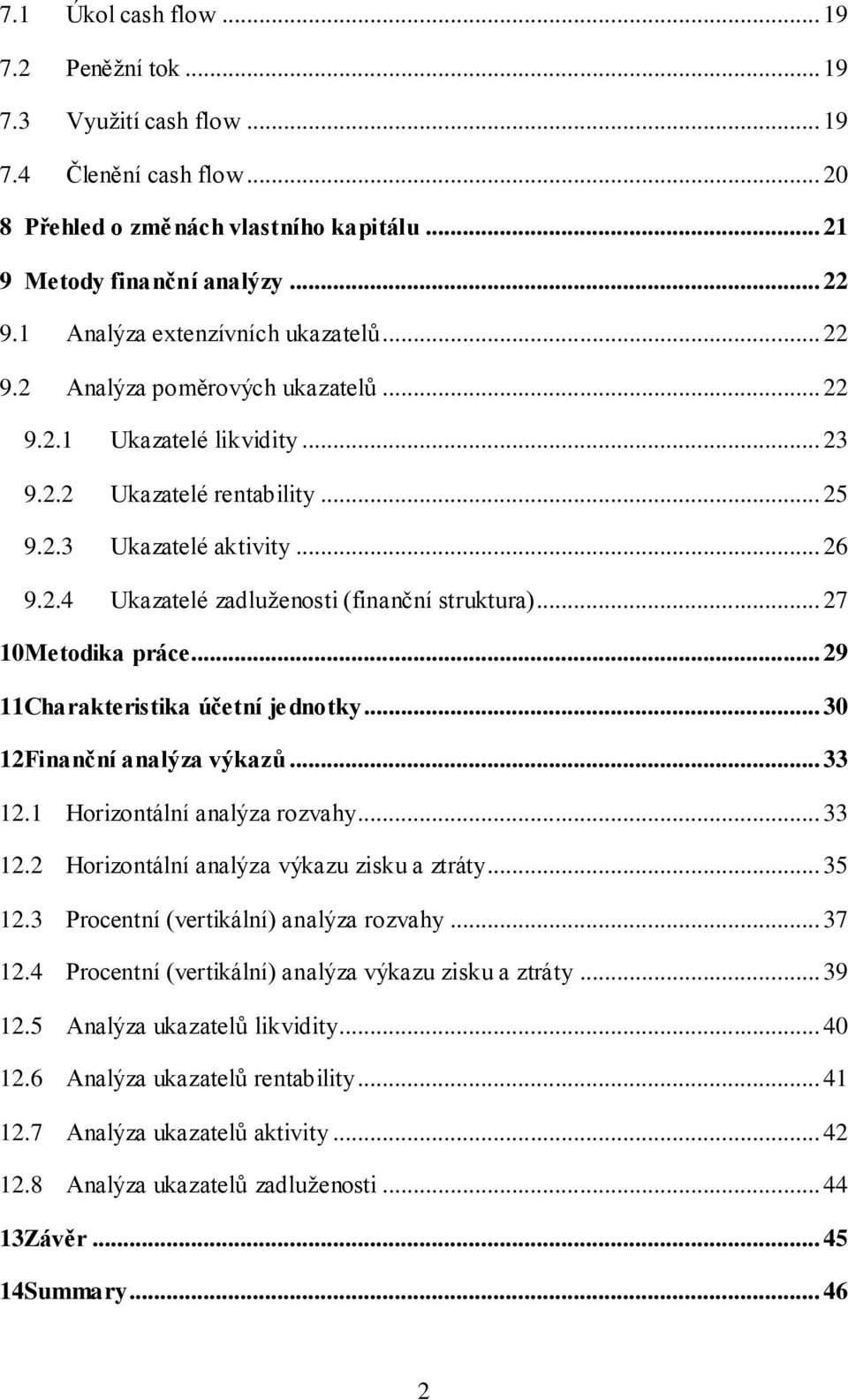 .. 27 10Metodika práce... 29 11Charakteristika účetní jednotky... 30 12Finanční analýza výkazů... 33 12.1 Horizontální analýza rozvahy... 33 12.2 Horizontální analýza výkazu zisku a ztráty... 35 12.