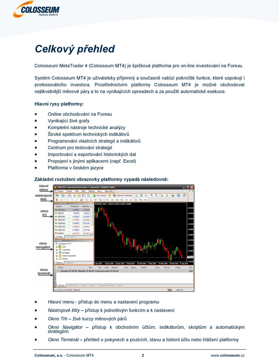 Prostřednictvím platformy Colosseum MT4 je možné obchodovat nejlikvidnější měnové páry a to na vynikajících spreadech a za použití automatické exekuce.