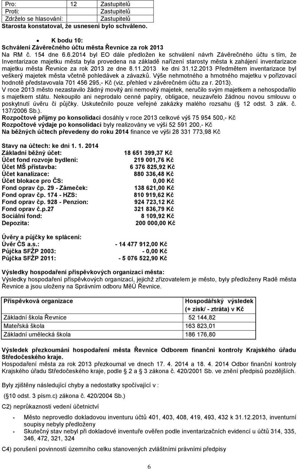 za rok 2013 ze dne 8.11.2013 ke dni 31.12.2013 Předmětem inventarizace byl veškerý majetek města včetně pohledávek a závazků.