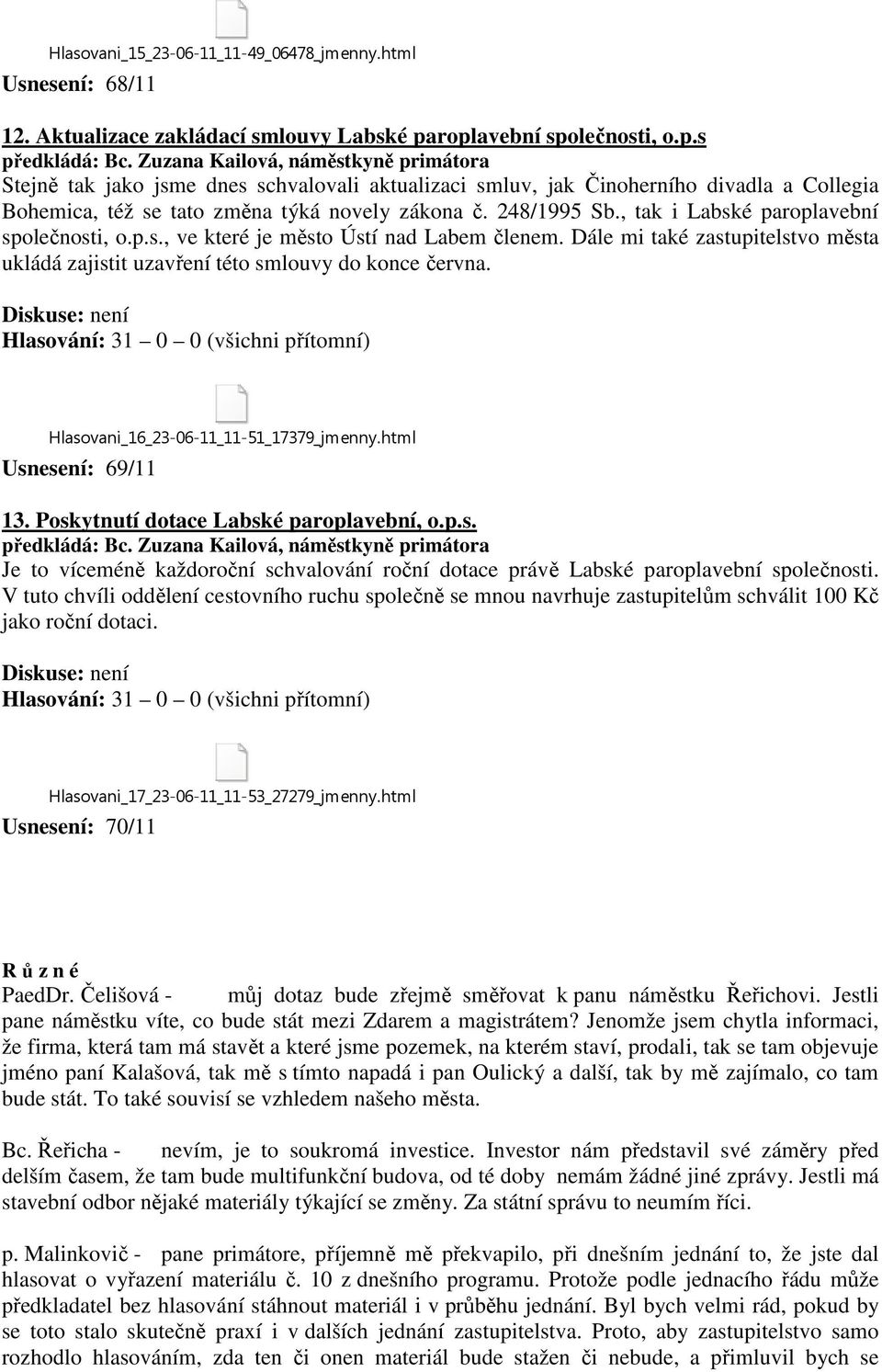 , tak i Labské paroplavební společnosti, o.p.s., ve které je město Ústí nad Labem členem. Dále mi také zastupitelstvo města ukládá zajistit uzavření této smlouvy do konce června.