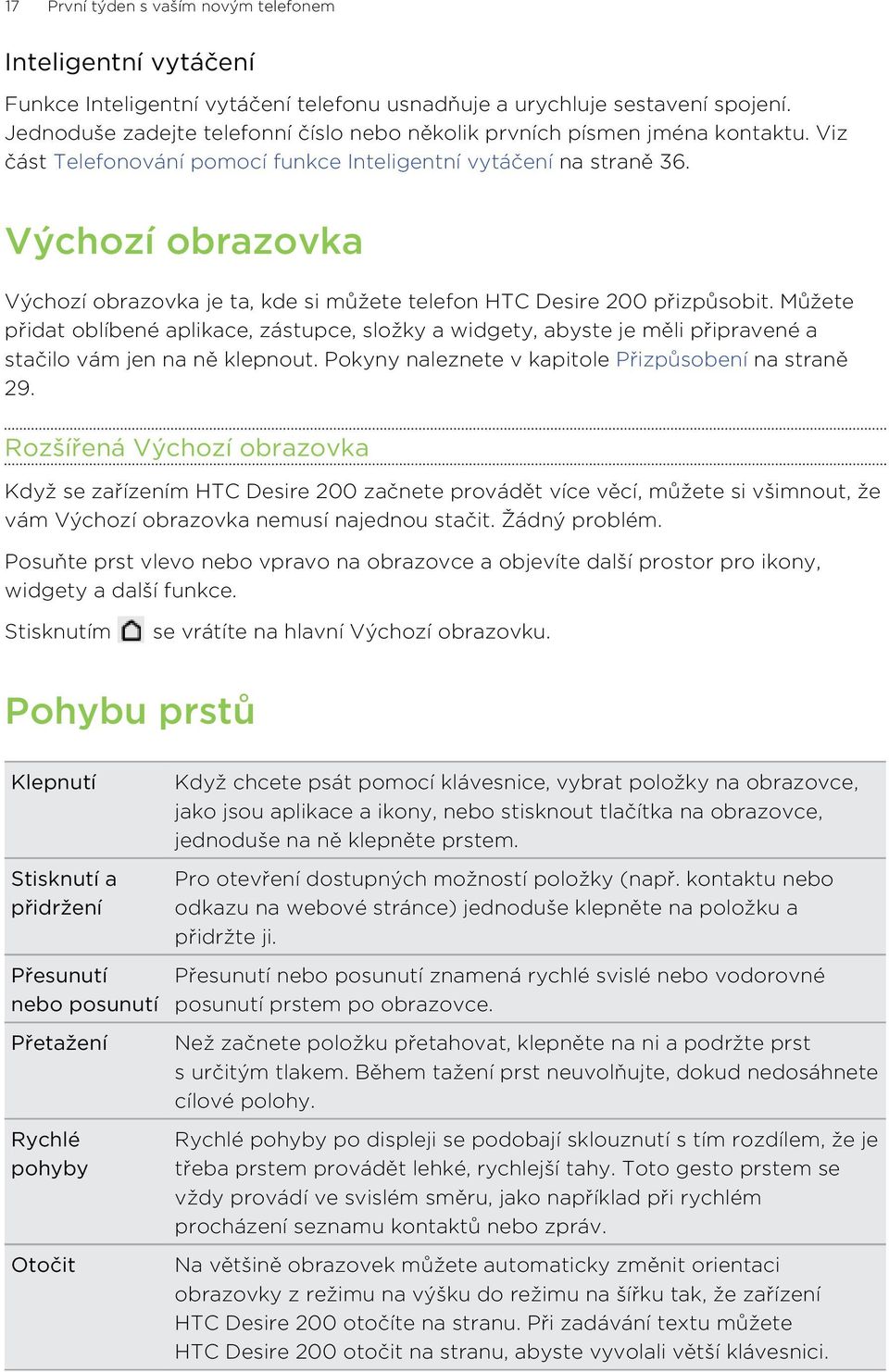 Výchozí obrazovka Výchozí obrazovka je ta, kde si můžete telefon HTC Desire 200 přizpůsobit.